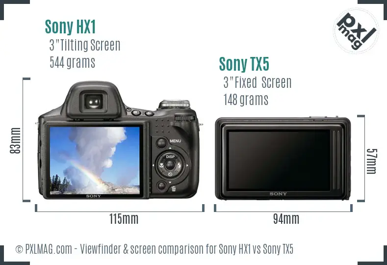 Sony HX1 vs Sony TX5 Screen and Viewfinder comparison