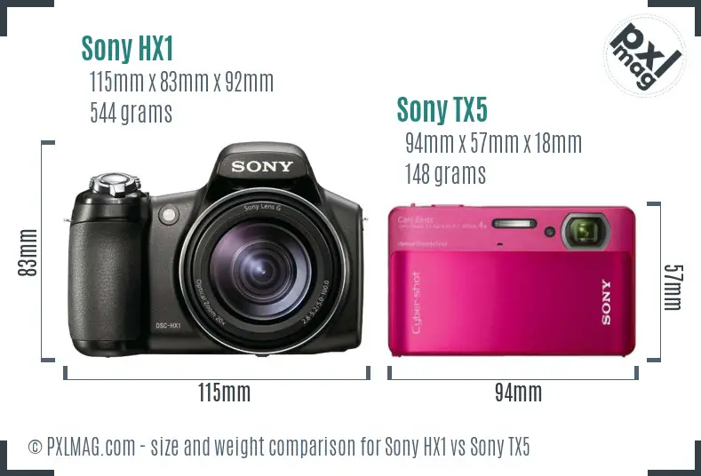 Sony HX1 vs Sony TX5 size comparison