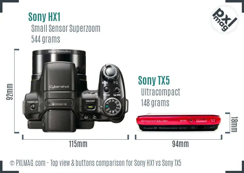 Sony HX1 vs Sony TX5 top view buttons comparison