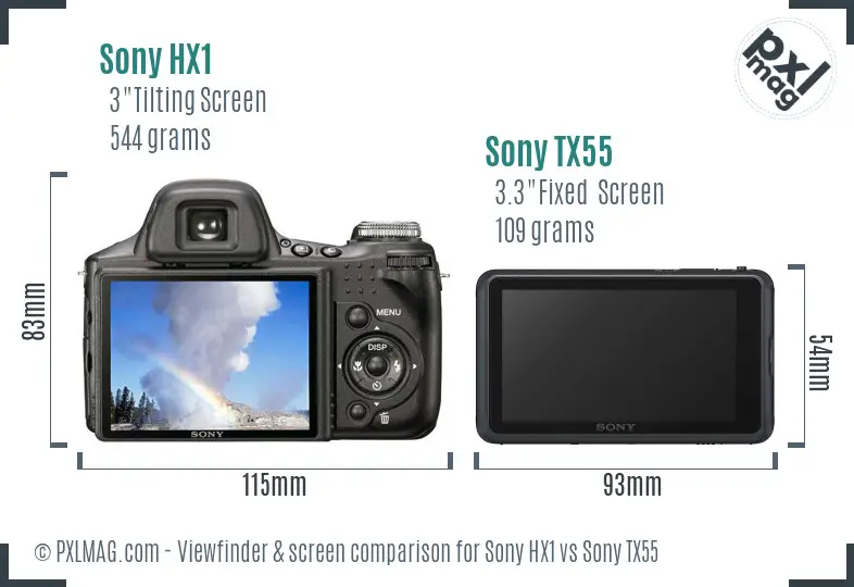 Sony HX1 vs Sony TX55 Screen and Viewfinder comparison