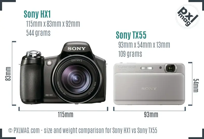 Sony HX1 vs Sony TX55 size comparison