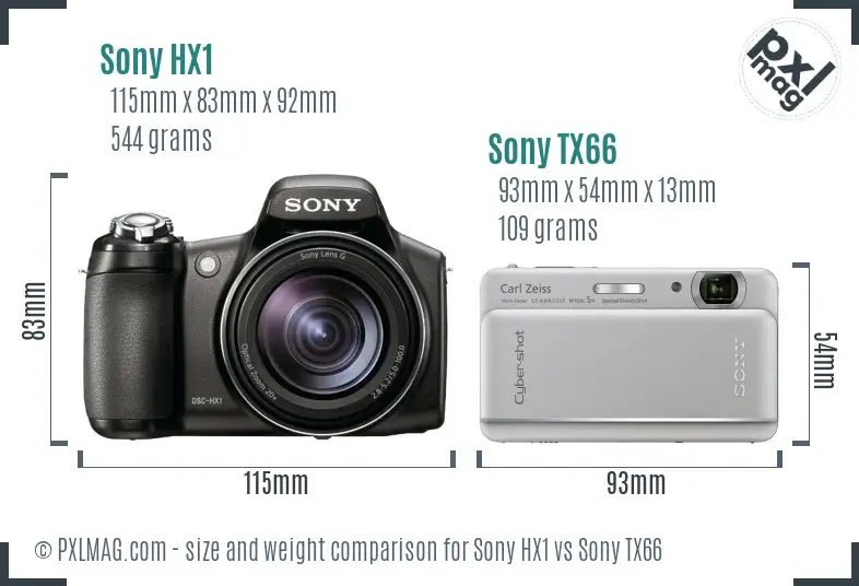 Sony HX1 vs Sony TX66 size comparison