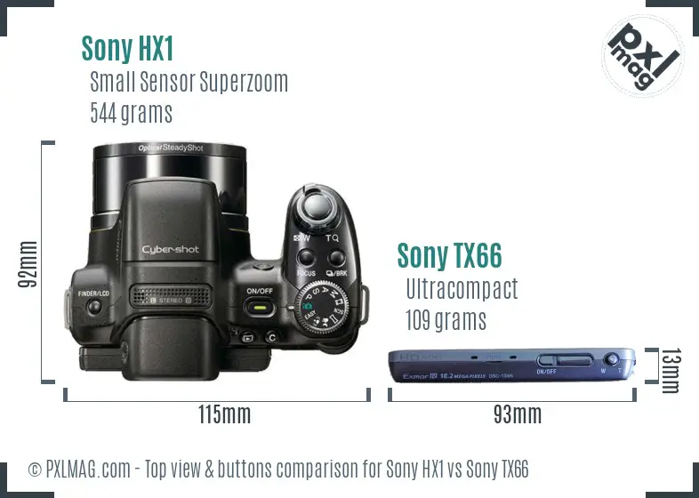 Sony HX1 vs Sony TX66 top view buttons comparison