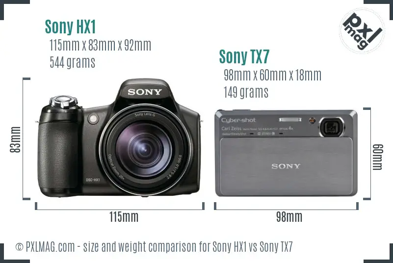 Sony HX1 vs Sony TX7 size comparison