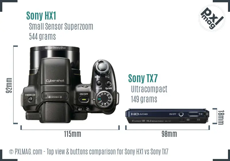Sony HX1 vs Sony TX7 top view buttons comparison