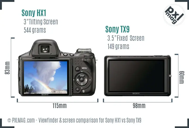 Sony HX1 vs Sony TX9 Screen and Viewfinder comparison