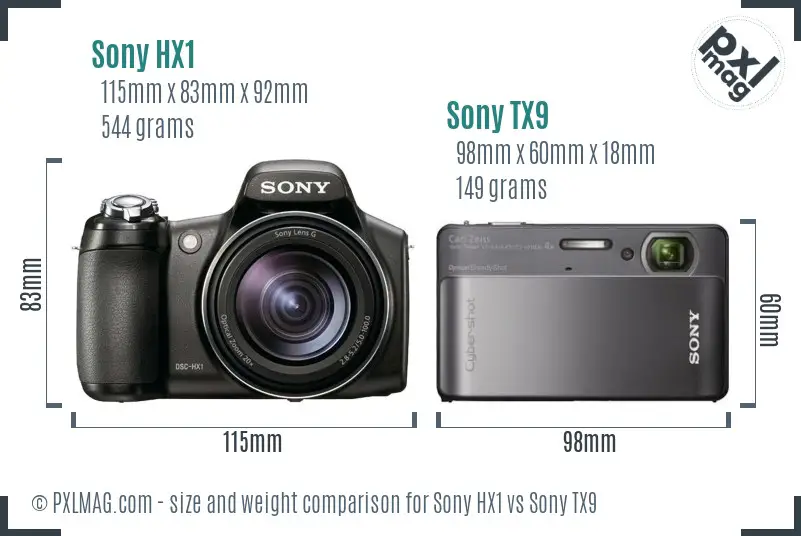 Sony HX1 vs Sony TX9 size comparison
