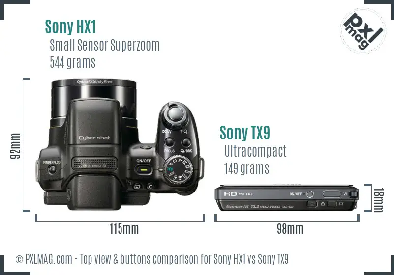 Sony HX1 vs Sony TX9 top view buttons comparison