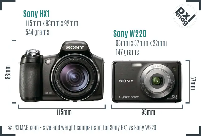 Sony HX1 vs Sony W220 size comparison