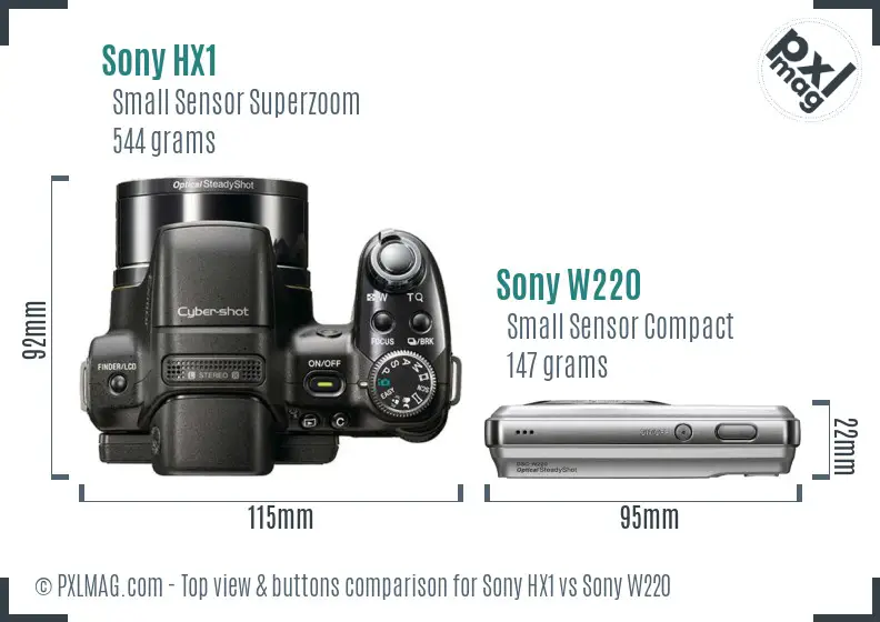 Sony HX1 vs Sony W220 top view buttons comparison