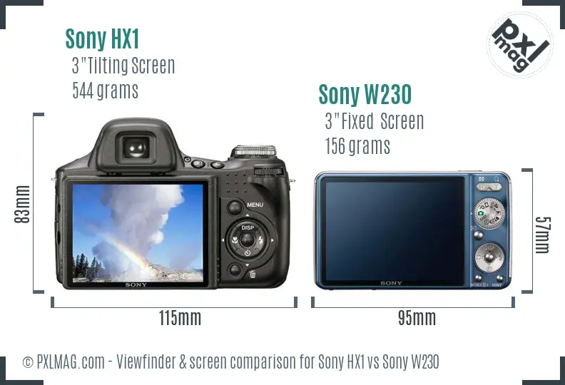 Sony HX1 vs Sony W230 Screen and Viewfinder comparison