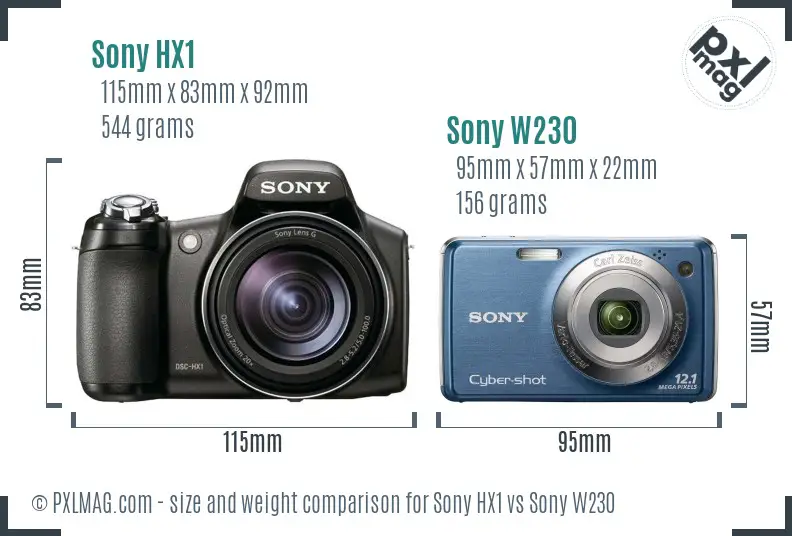 Sony HX1 vs Sony W230 size comparison