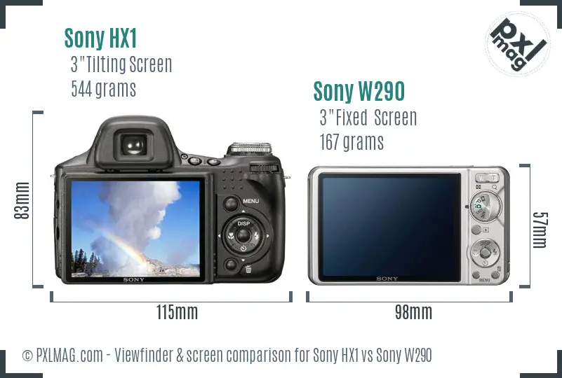 Sony HX1 vs Sony W290 Screen and Viewfinder comparison