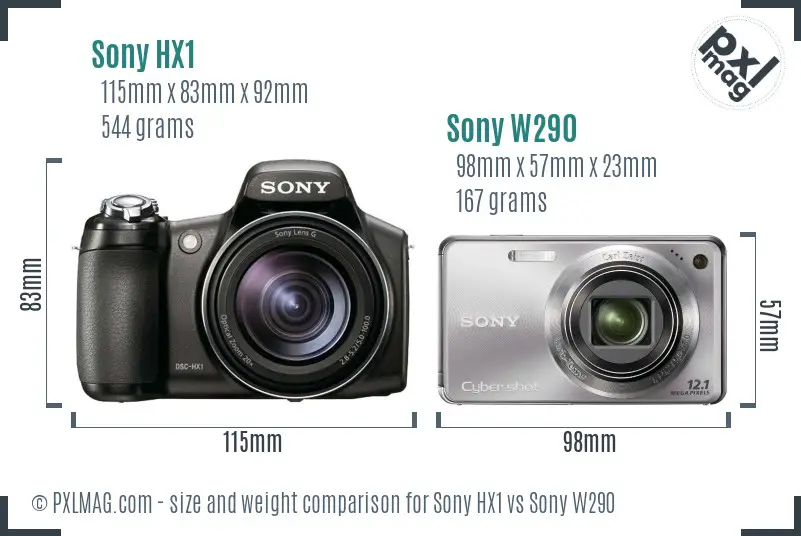 Sony HX1 vs Sony W290 size comparison