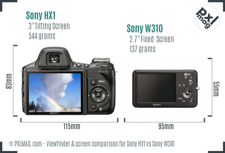 Sony HX1 vs Sony W310 Screen and Viewfinder comparison