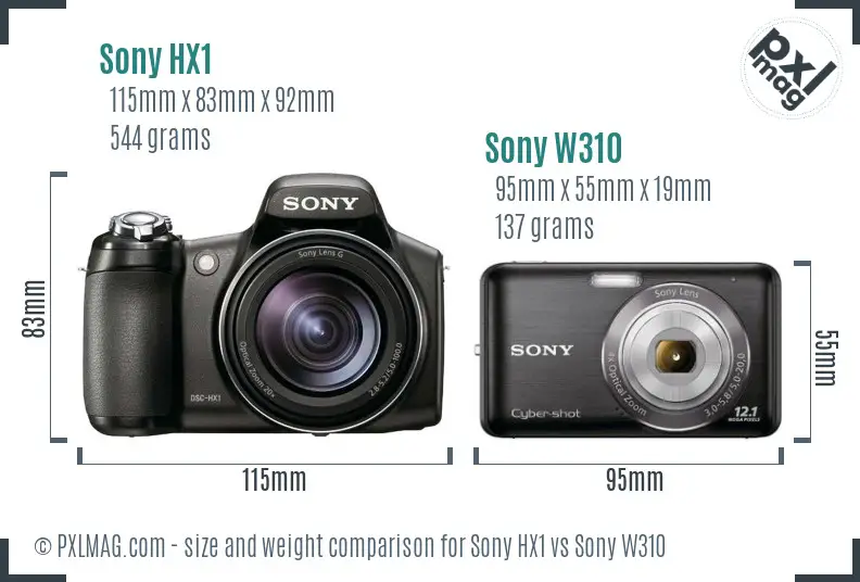 Sony HX1 vs Sony W310 size comparison