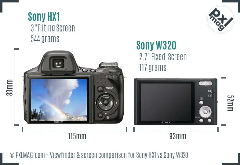 Sony HX1 vs Sony W320 Screen and Viewfinder comparison