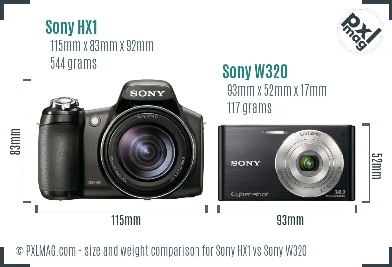 Sony HX1 vs Sony W320 size comparison