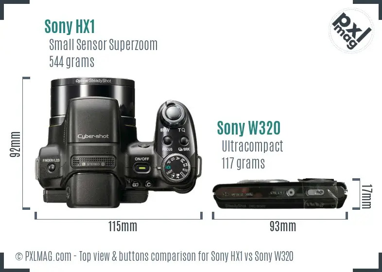 Sony HX1 vs Sony W320 top view buttons comparison