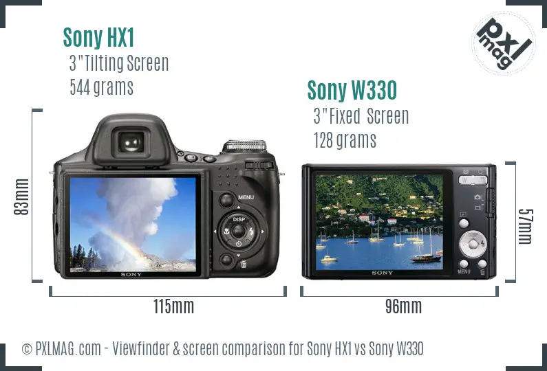 Sony HX1 vs Sony W330 Screen and Viewfinder comparison