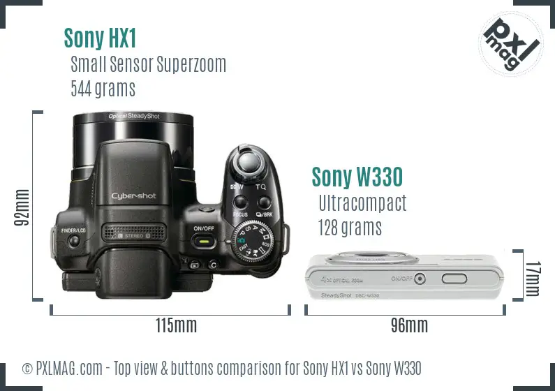 Sony HX1 vs Sony W330 top view buttons comparison