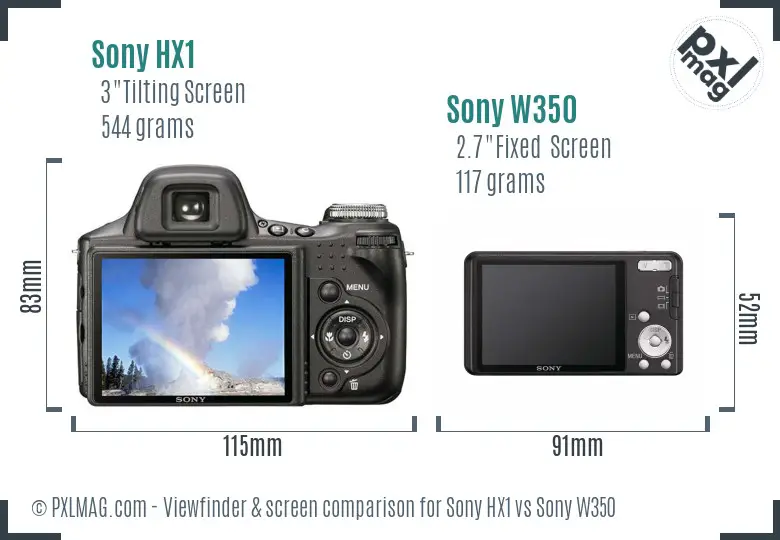 Sony HX1 vs Sony W350 Screen and Viewfinder comparison