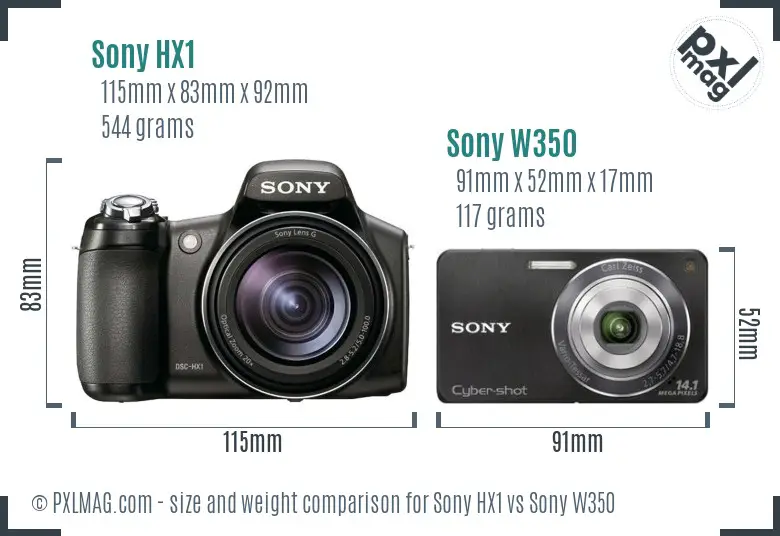 Sony HX1 vs Sony W350 size comparison