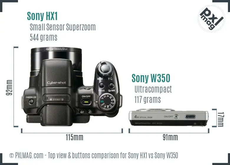 Sony HX1 vs Sony W350 top view buttons comparison