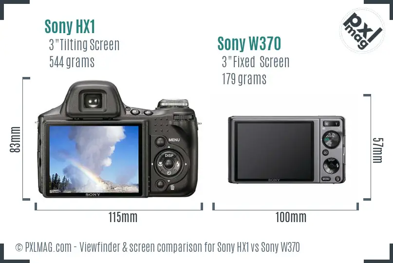 Sony HX1 vs Sony W370 Screen and Viewfinder comparison