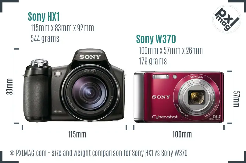 Sony HX1 vs Sony W370 size comparison