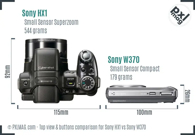 Sony HX1 vs Sony W370 top view buttons comparison