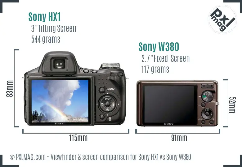 Sony HX1 vs Sony W380 Screen and Viewfinder comparison