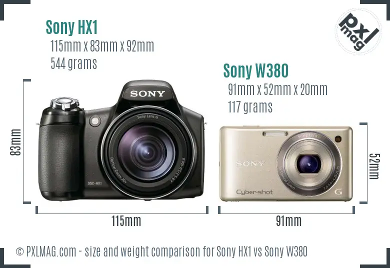 Sony HX1 vs Sony W380 size comparison