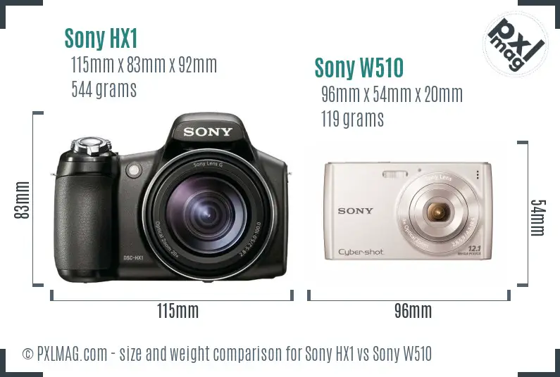 Sony HX1 vs Sony W510 size comparison