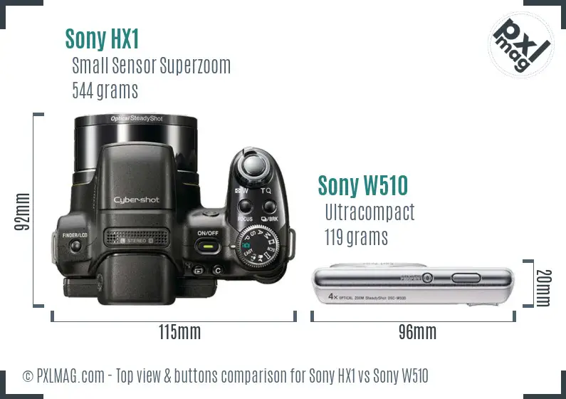 Sony HX1 vs Sony W510 top view buttons comparison