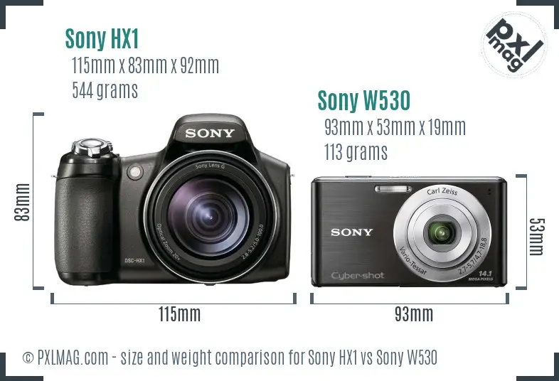 Sony HX1 vs Sony W530 size comparison