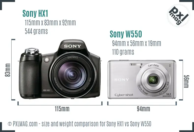 Sony HX1 vs Sony W550 size comparison