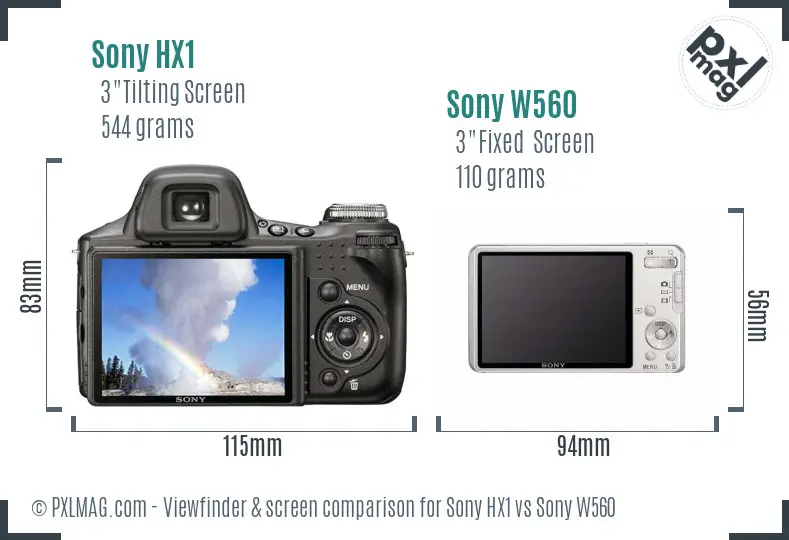Sony HX1 vs Sony W560 Screen and Viewfinder comparison
