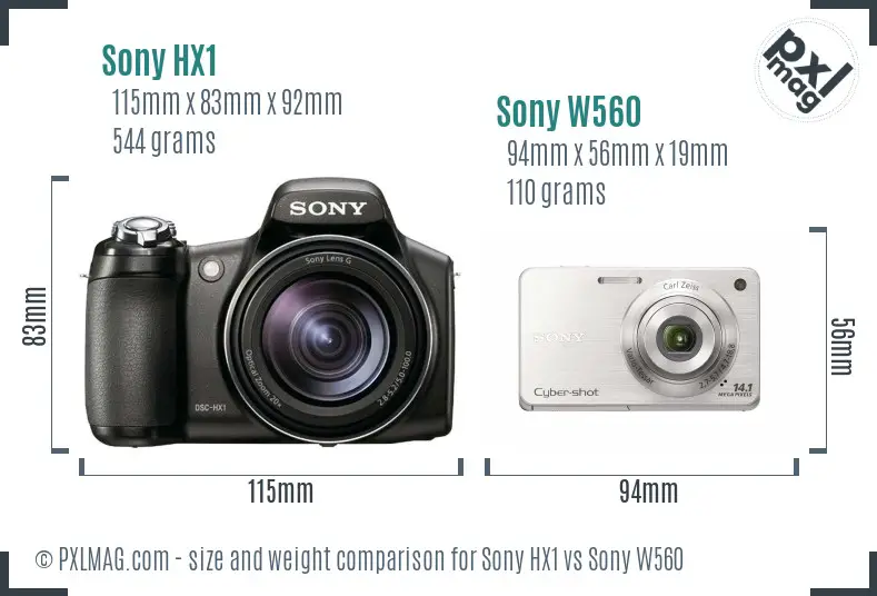 Sony HX1 vs Sony W560 size comparison