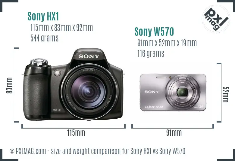 Sony HX1 vs Sony W570 size comparison