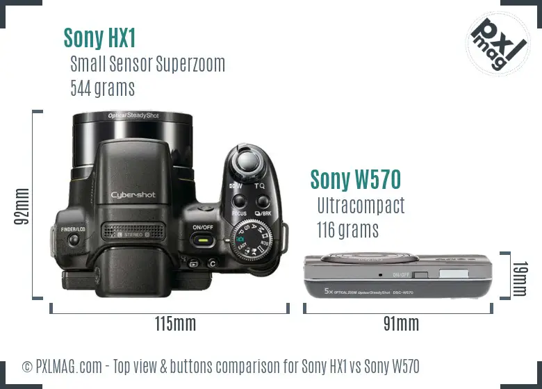 Sony HX1 vs Sony W570 top view buttons comparison