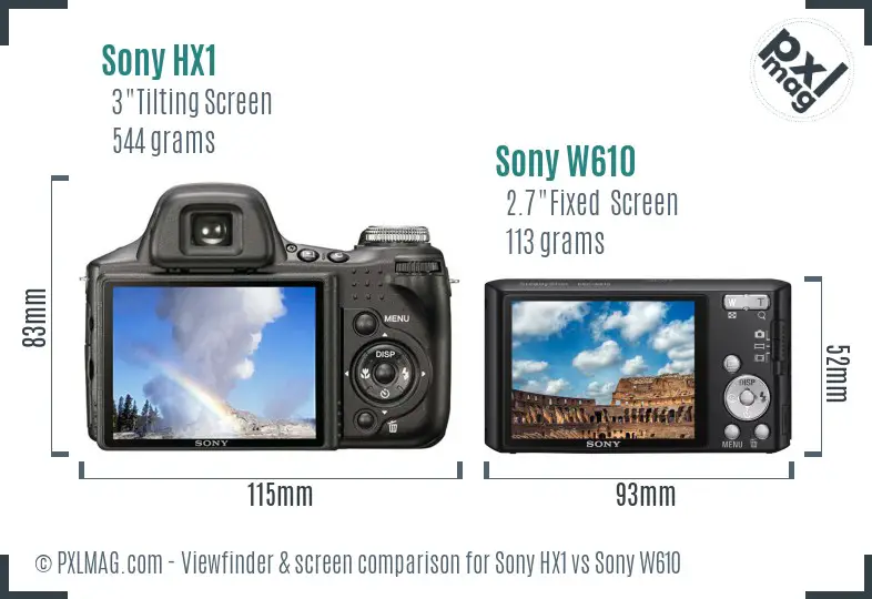 Sony HX1 vs Sony W610 Screen and Viewfinder comparison