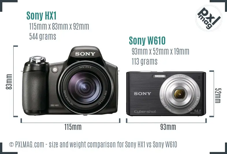 Sony HX1 vs Sony W610 size comparison
