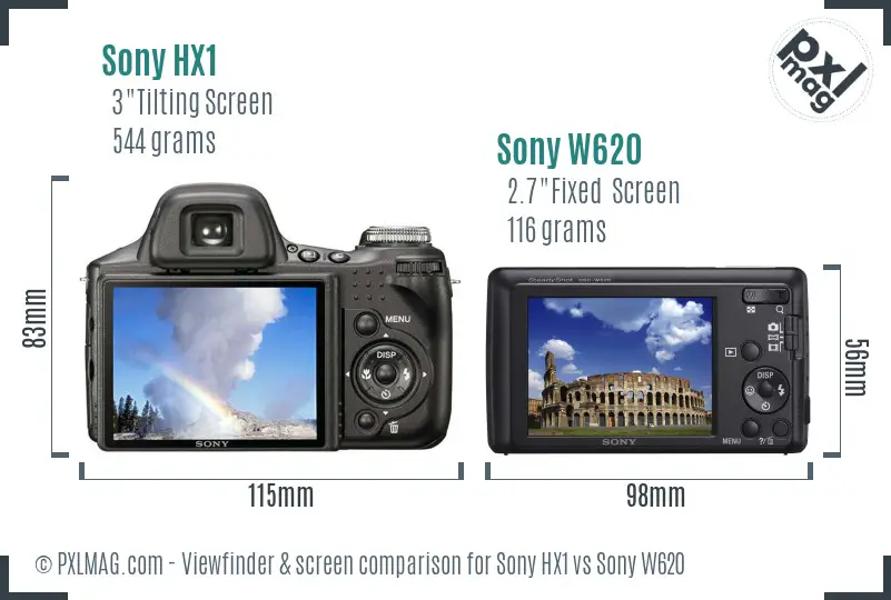 Sony HX1 vs Sony W620 Screen and Viewfinder comparison