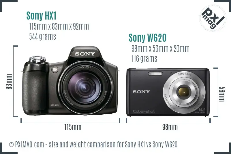 Sony HX1 vs Sony W620 size comparison