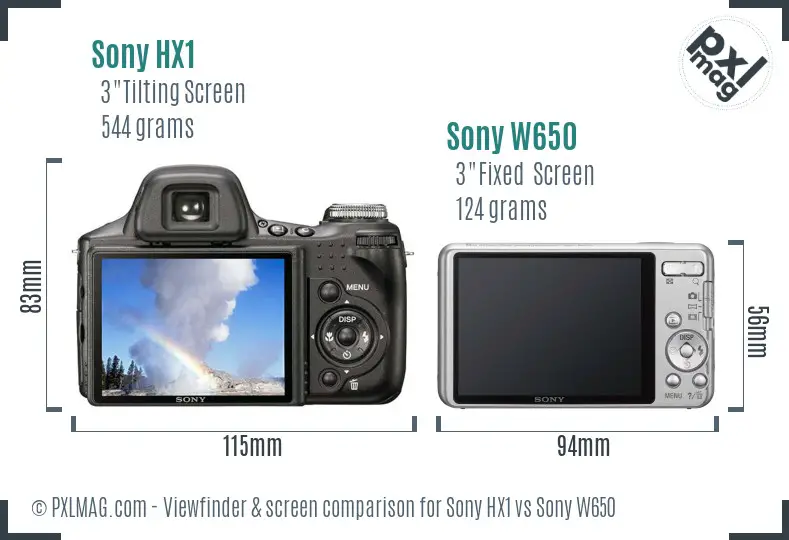 Sony HX1 vs Sony W650 Screen and Viewfinder comparison