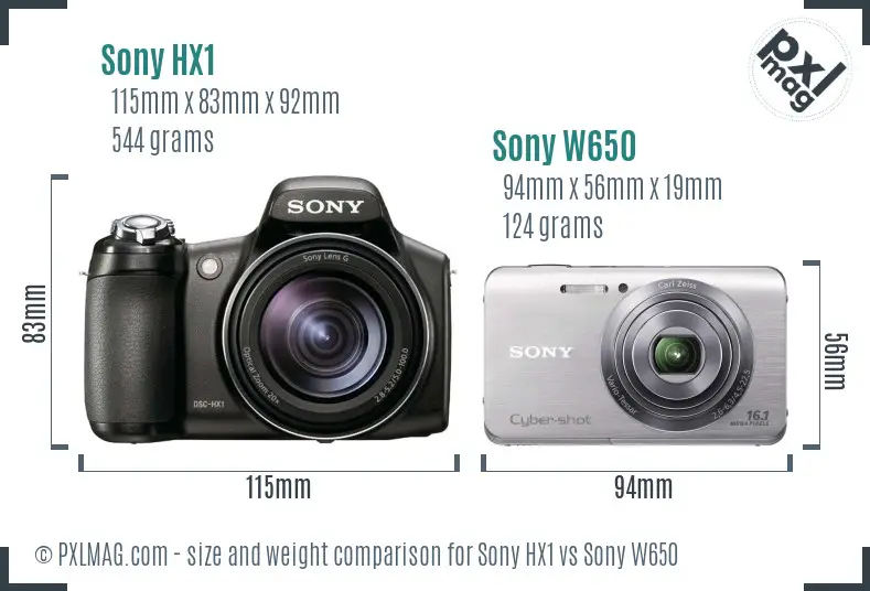 Sony HX1 vs Sony W650 size comparison