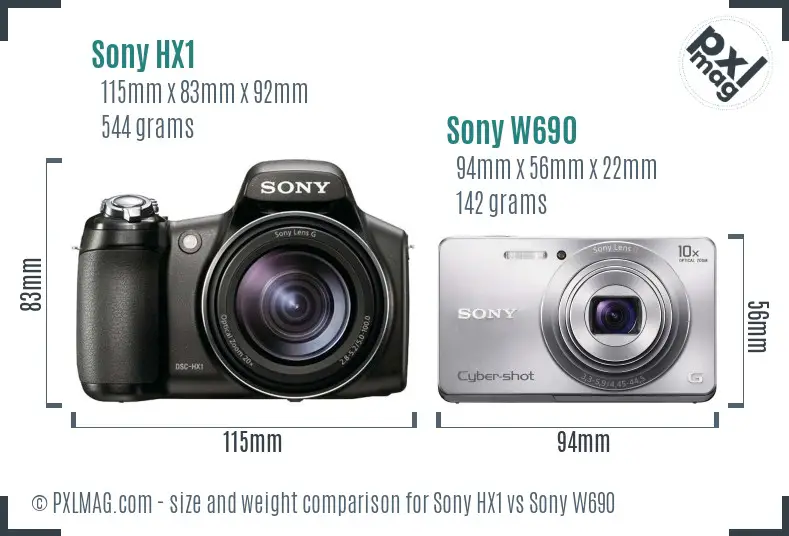 Sony HX1 vs Sony W690 size comparison