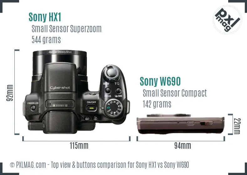 Sony HX1 vs Sony W690 top view buttons comparison