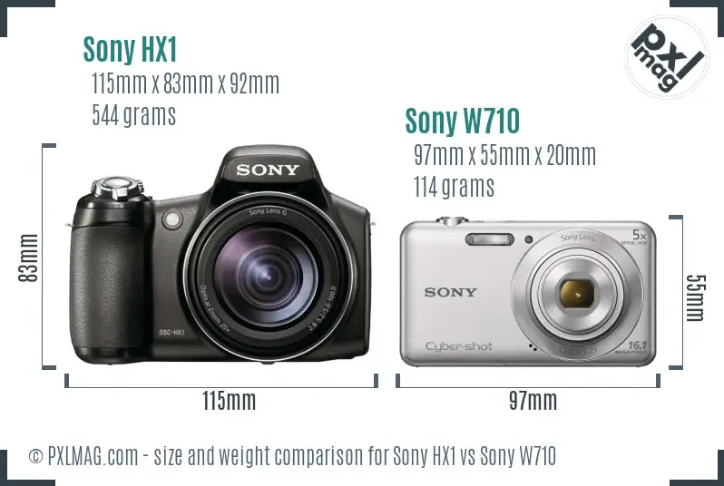 Sony HX1 vs Sony W710 size comparison